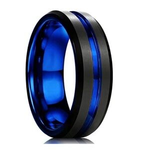 Black Blue Fidget Spinner Ring | Stainless Steel Band Brushed | Comfort Fit Ring